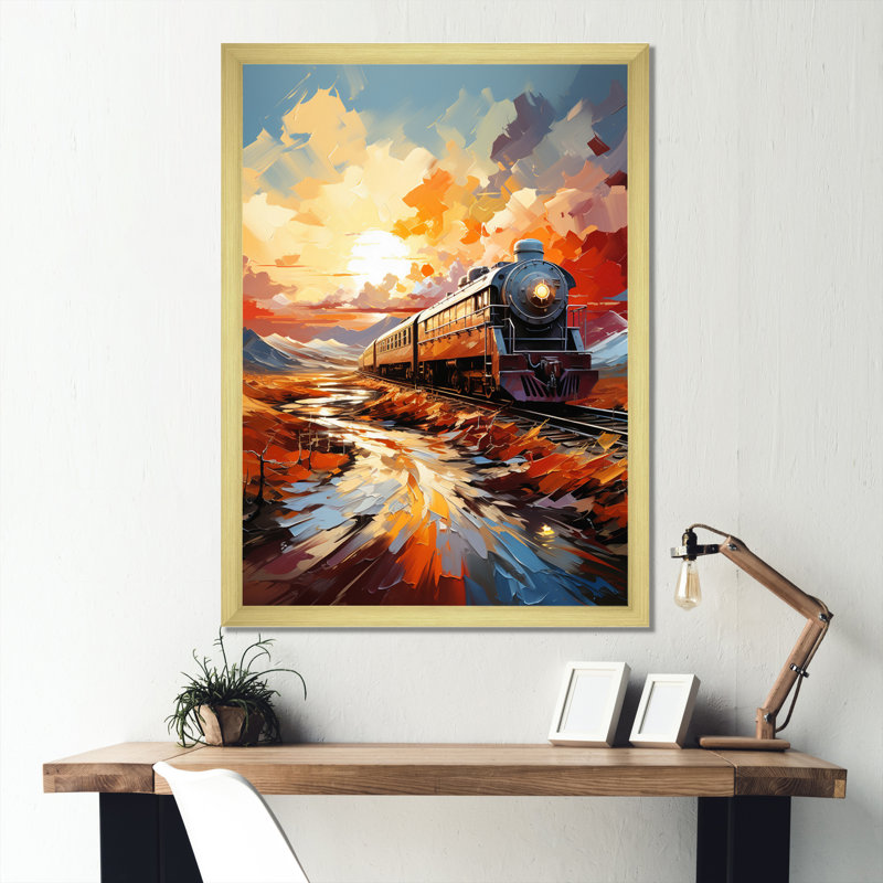 Orange Train Sublime Landscapes " Orange Train Sublime Landscapes ", Gold Picture Framed, 32" H x 24" W x 1" D