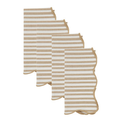 Scalloped Stripe Cloth Napkins (Set of 4) - Cotton Dinner Napkins for Everyday Dining & Casual Entertaining