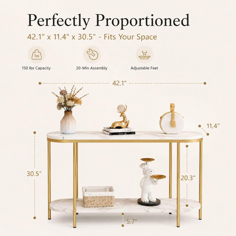 Modern Gold Marble Console Entryway Table