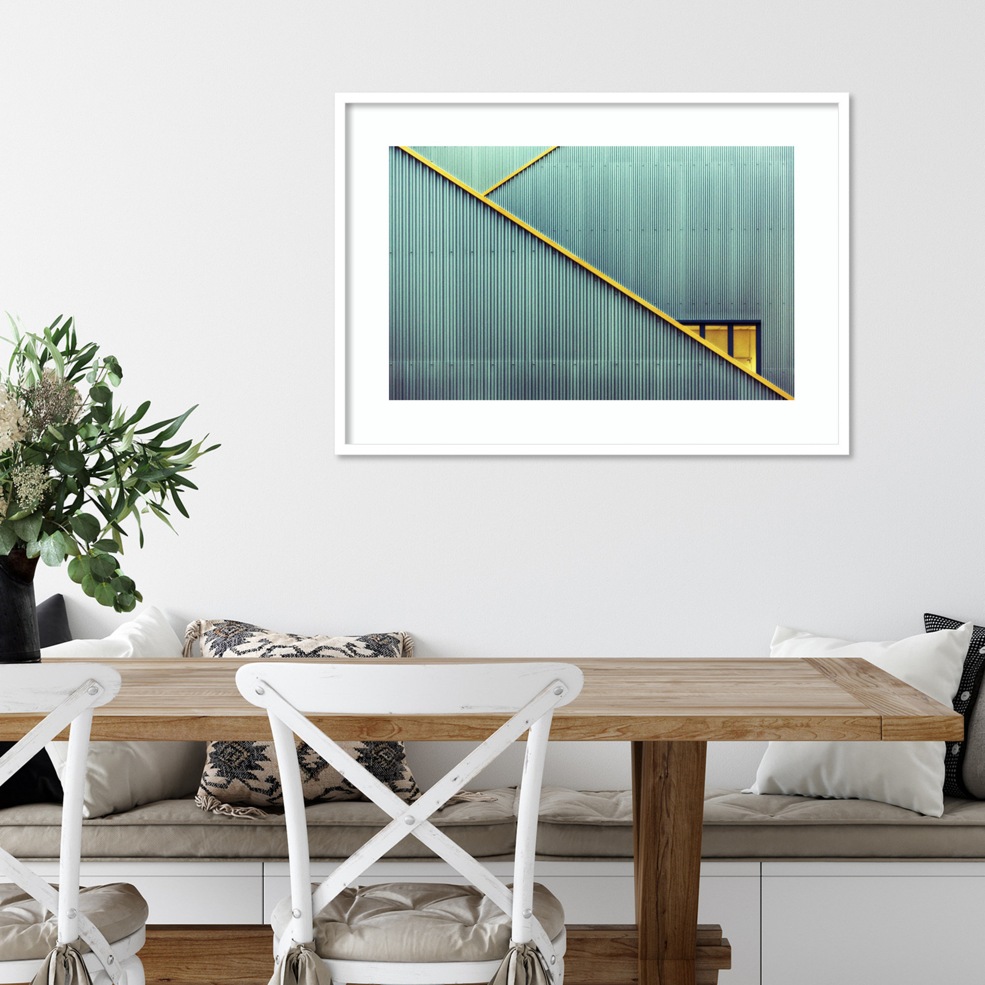 Stairs by Jan Niezen, White Framed Paper, 29.25" H x 41.38" W x 0.88" D