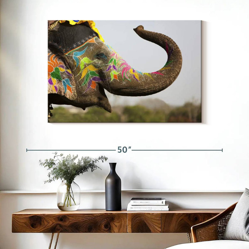 Smiling Painted Indian Elephant, 26" H x 39" W