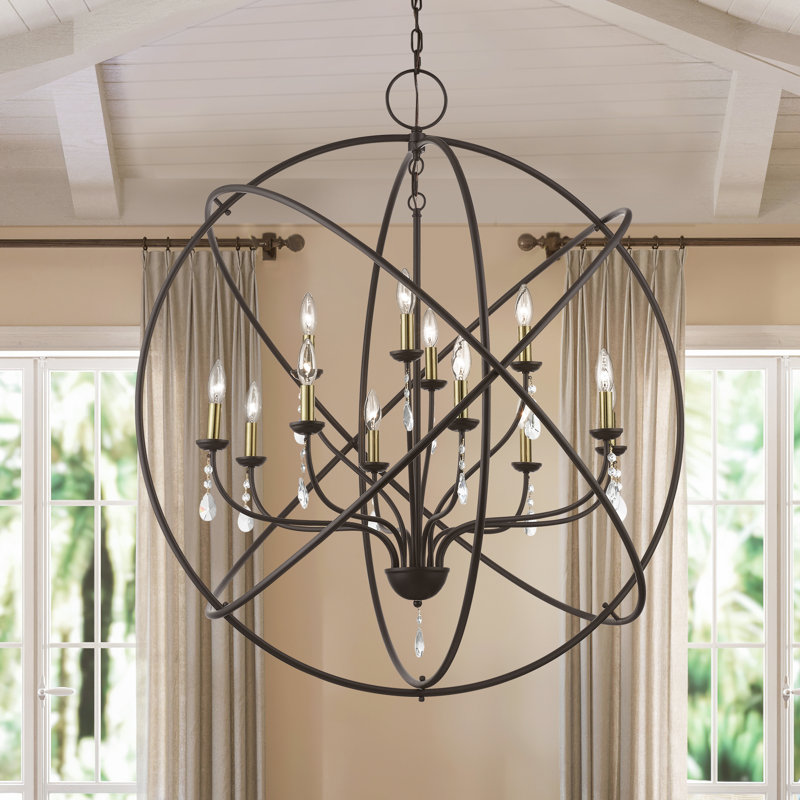 Lesperance 12-Light Dimmable Globe Chandelier, Bronze/Antique Brass