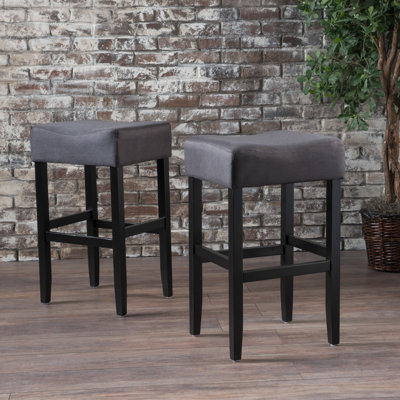Upholstered Faux Leather Counter Stool with Solid Wood Frame