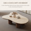 Table basse 48 po en bois moderne, plateau en pierre frittée beige, pieds en bois massif