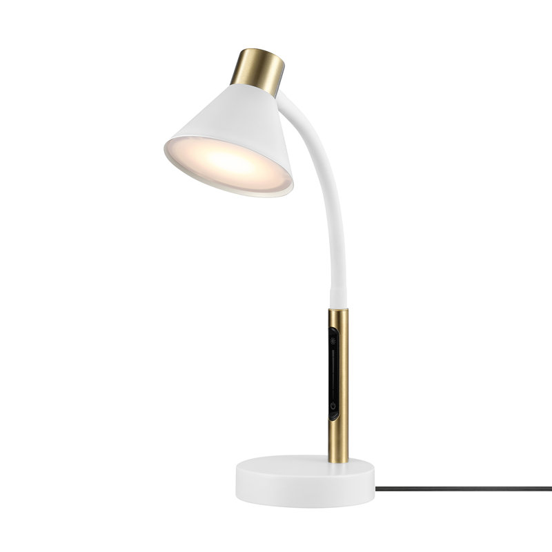 15" LED Integrated Desk Lamp, Matte Brass Accent, Adjustable Silicone Gooseneck, Dimmable, 3 Color Changing Temperatures, 7.5 Watts, 90 CRI, 400 Lumens