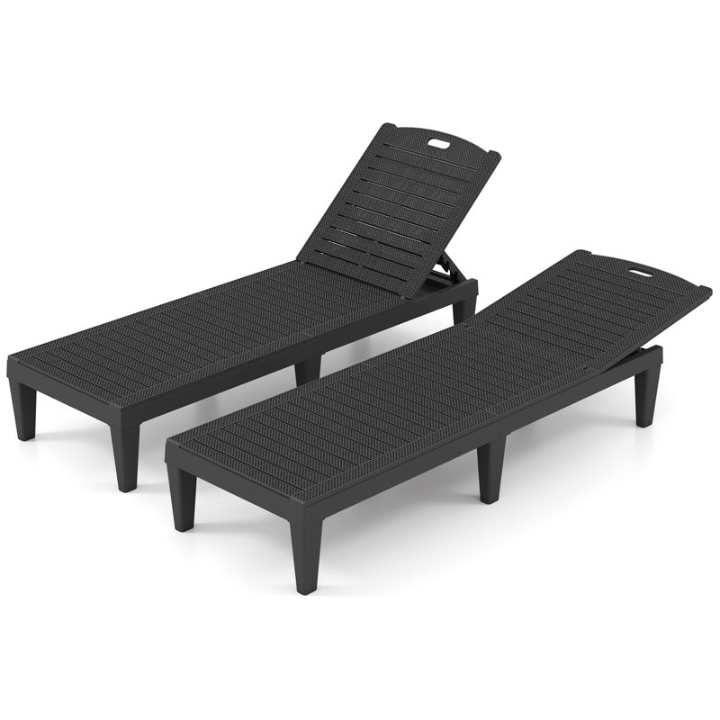 Ensemble de chaises longues d'extérieur avec 2 dossiers réglables à 5 positions faciles à assembler - noir, Noir
