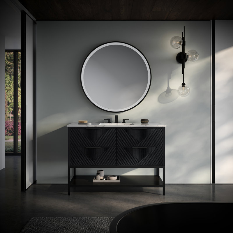 Diamond 48'' W Single Vanity, Italian Carrara Marble, Matte Black, Walnut