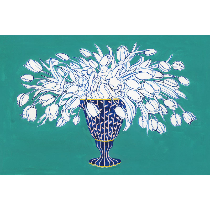 Damren Turquoise Tulip Bouquet III par Grace Popp, L 30 po x H 20 po