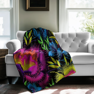 Couverture Glow Stitch Blossoms - 1 pièce Sherpa Blan Premium
