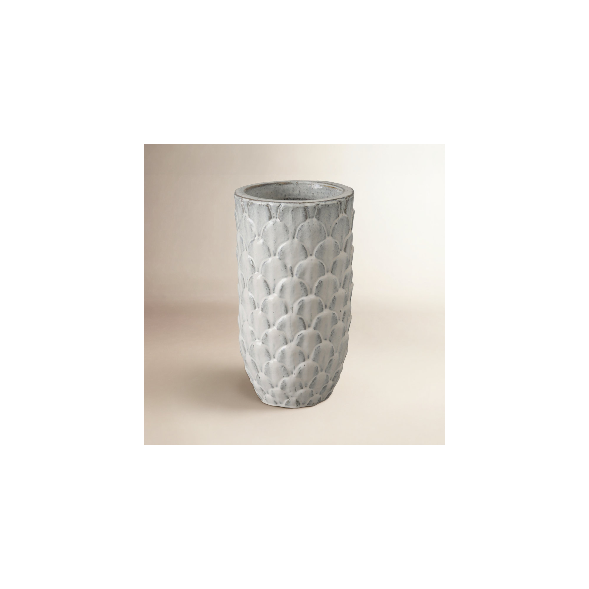 Handmade Ceramic Pot Planter, 16" H x 9" W x 9" D, Antique White