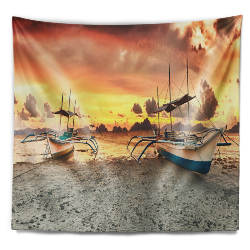 Tapisserie de bord de mer au coucher du soleil, H 68 po x l 80 po