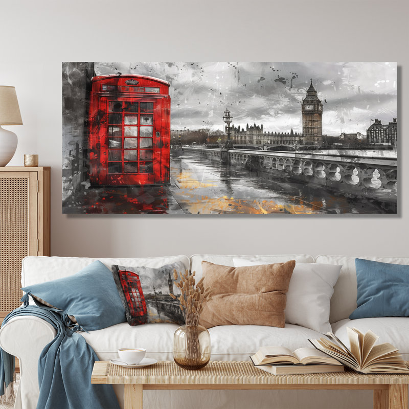 Cabine téléphonique rouge avec Big Ben de Londres I - City London Wall Ar Wall Art, Cadre flottant brun, H 30 po x l 40 po