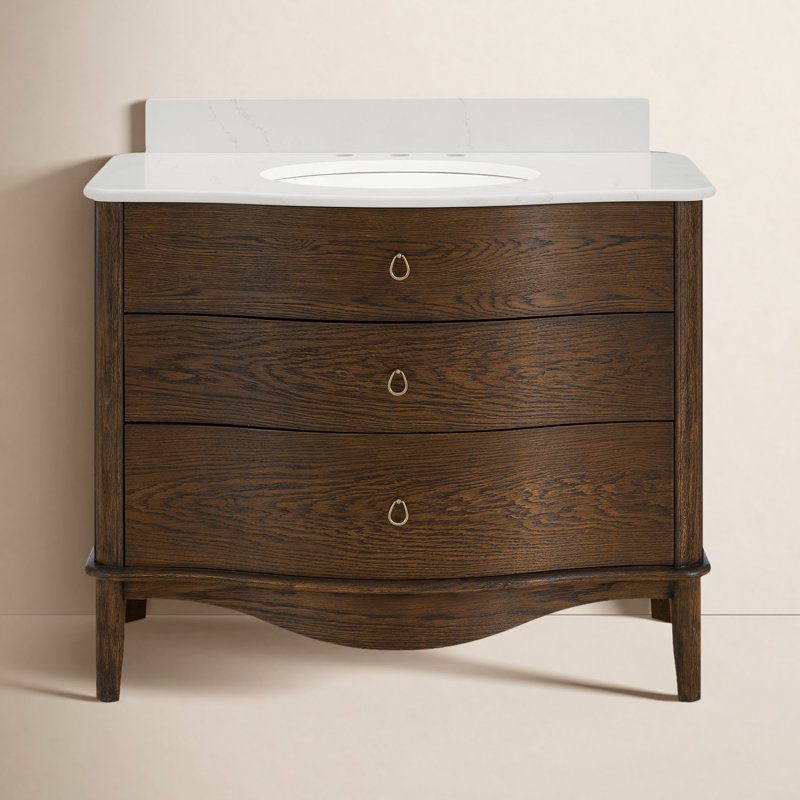 Emmy Freestanding Standard Free Standing Single Double With Quartz Top, Enhanced Brown Oak, 42"