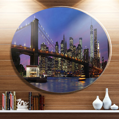«Brooklyn Bridge and Manhattan at sunset», reproduction de photo sur métal