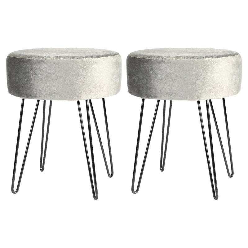 Harbour Housewares Round Velvet Footstools - Pack of 2, Black, Grey