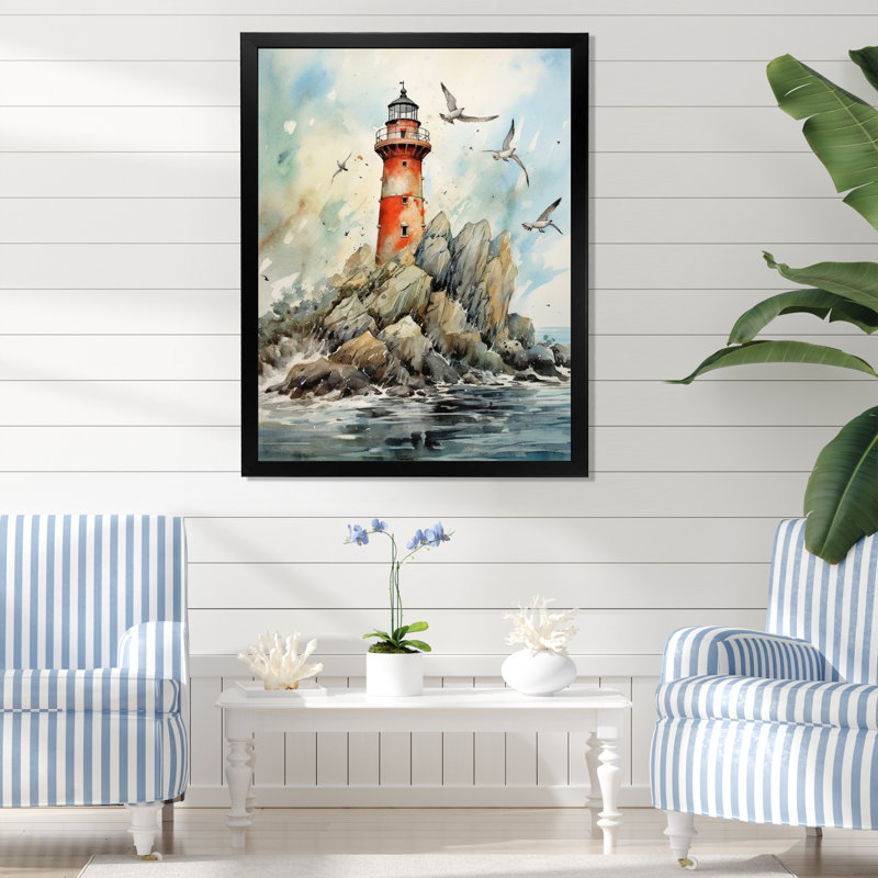 " Ocean Watchtower VI ", 40" H x 30" W x 1.5" D, Black Picture Framed