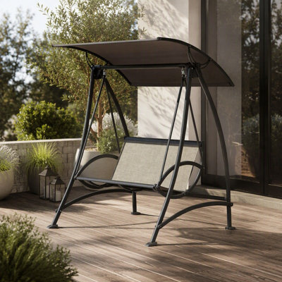 Balancelle de patio 2 places, balancelle d'extérieur avec auvent réglable et structure en acier durable, balançoire de patio pour jardin, terrasse, porche, cour arrière