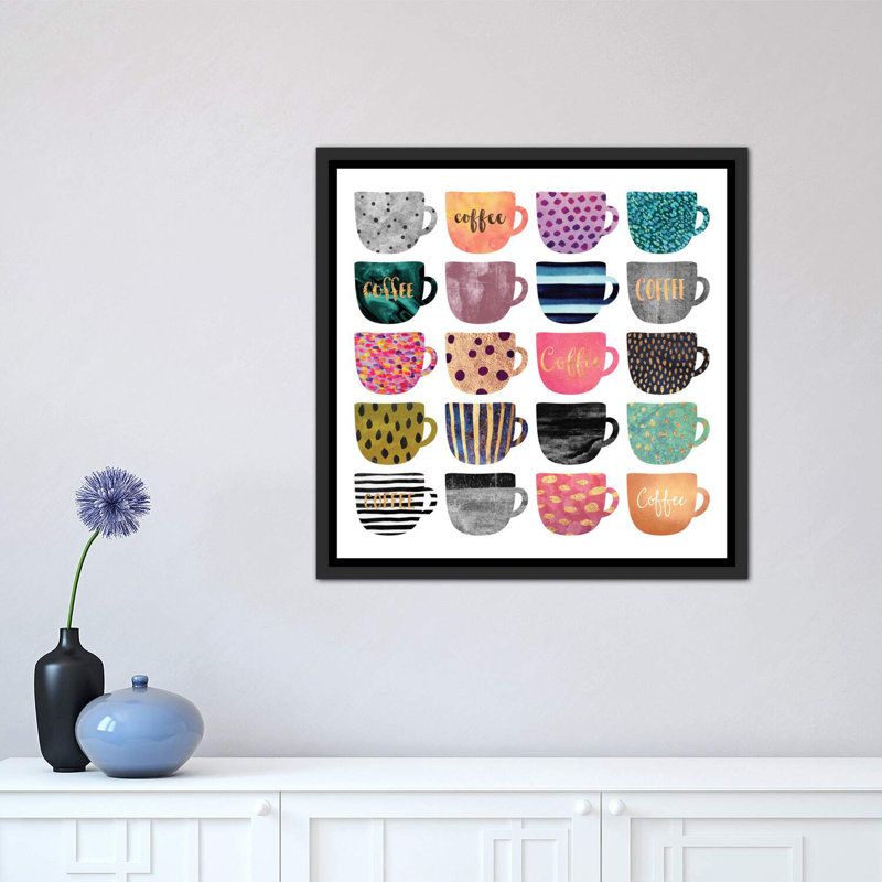 Jolies tasses à café par Elisabeth Fredriksson - reproduction, H 37 po x l 37 po x P 1,5 po, Cadre noir vieilli