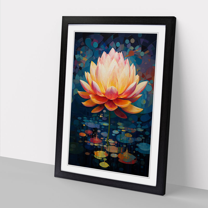 Lotus Flower Constructivism No.2 - Single Picture Frame Print on Wood, 34cm H x 25cm W x 2cm D, Black Framed