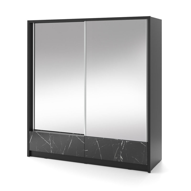 Bexlee 2 Door Wardrobe, 214cm H x 184cm W x 62cm D, Black Marble
