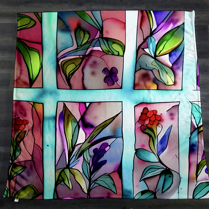 Throw Blanket, 51" W x 60" L, Checkered/Floral/Striped, Pink/Green/Blue/Purple/Red