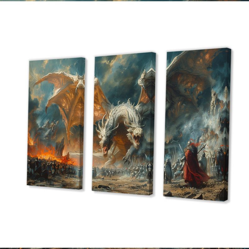 Ensemble de salon Epic Bataille entre Dragons et Soldiers II - Dragons, Toile tendue, H 28 po x l 36 po x P 1 po