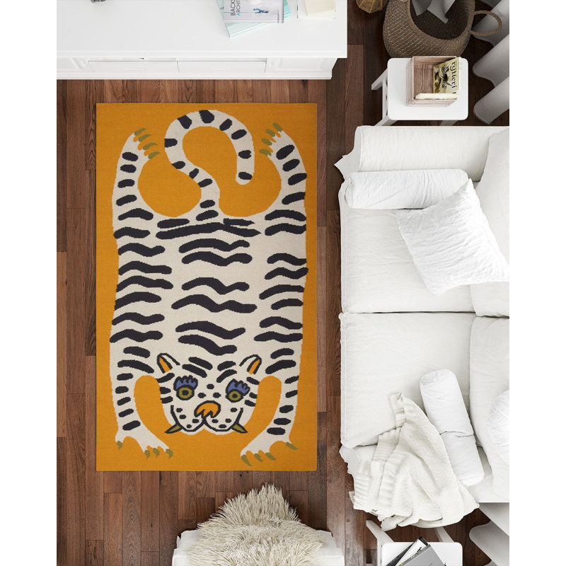 Tapis tissé orange, Rectangle 5 pi 1,02 po x 7 pi 6,55 po