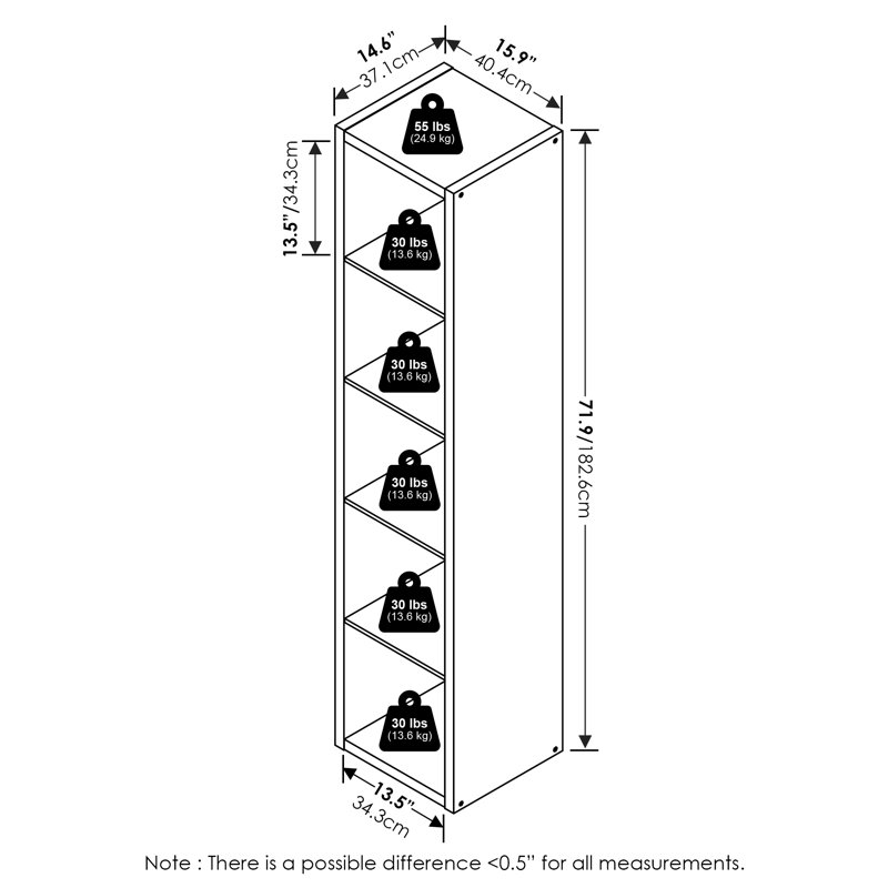 Organisateur de rangement Ebern Designs Darrington, (4 tablettes) H 57,95 po x l 15,87 po x P 14,57 po, Bois de pin ambré