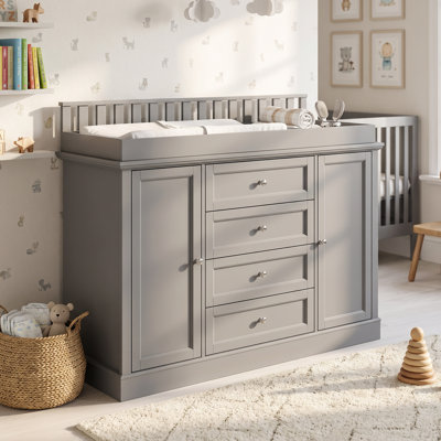 Grande table à langer blanche de 47,2 po avec 2 armoires et 4 tiroirs