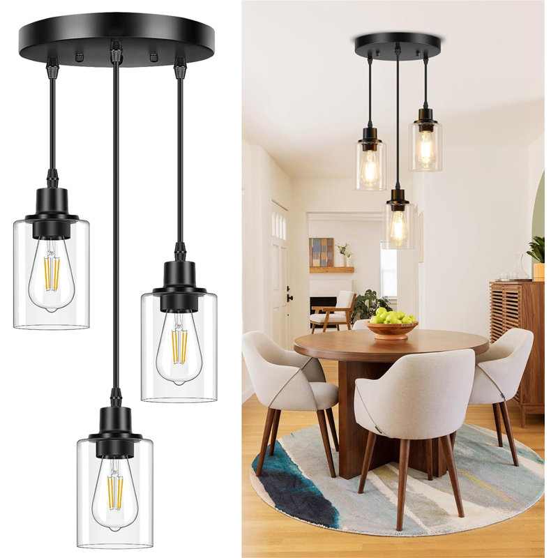 Matte Black Single Pendant, 3 Lights