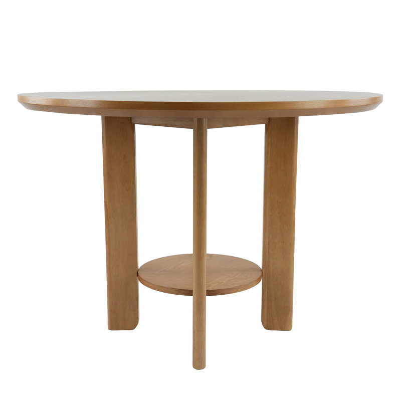 Modern 42" Round Dining Table For 4 People With Solid Wood Legs For Kitchen, Dining Room, Tan