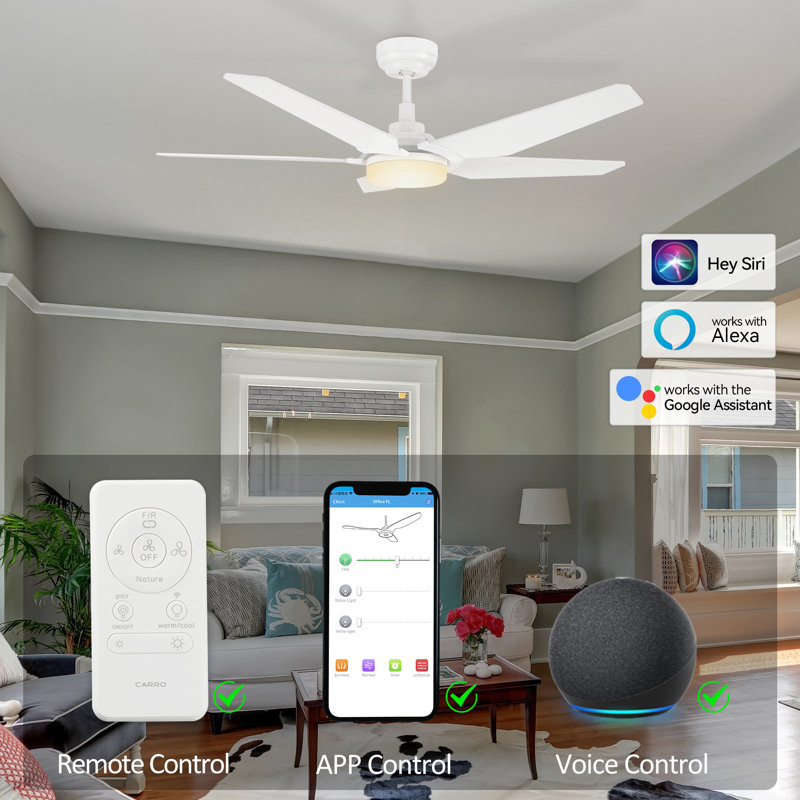 Alcie 5 - Blade LED Smart Standard Ceiling Fan with Remote Control and Light Kit Included, White
