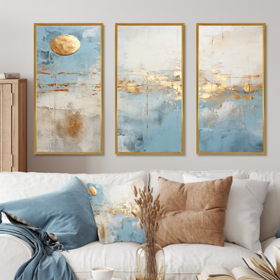 «Blue and Gold Minimal Expression», ensemble d'art mural formes abstraites