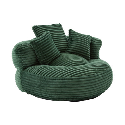 Oversized Corduroy Bean Bag Chair with 3 Pillows & Armrest - Memory Foam Filled Lazy Sofa for Adults, Kids - Emerald Bean Bag Sofa for Bedroom, Living Room, Dorm