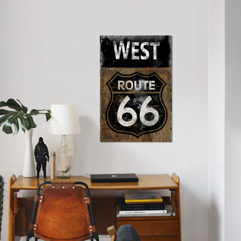 « route 66 west », impression sur toile, H 26 po x l 18 po x P 1,5 po, Toile encadrée noire, Pas de tapis