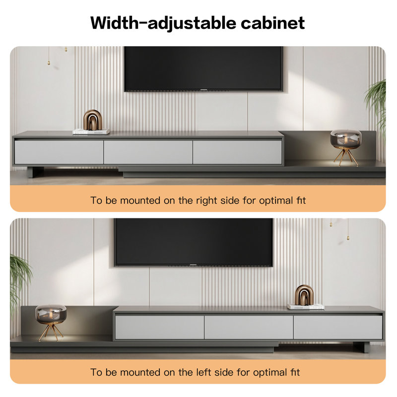 Space-Saving Extendable TV Unit with 3 Drawers | Adjustable 200-330cm | 3 Colour Options: Walnut, Grey, Dark Walnut TV Stand| for Living Room & Bedroom Modern Minimalist Style