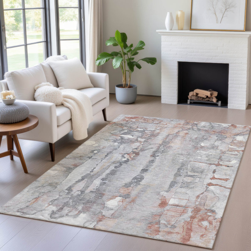 Tapis cuivre intérieur / extérieur lavable à la machine Xhevrie, Rectangle 2 pi 6 po x 3 pi 10 po