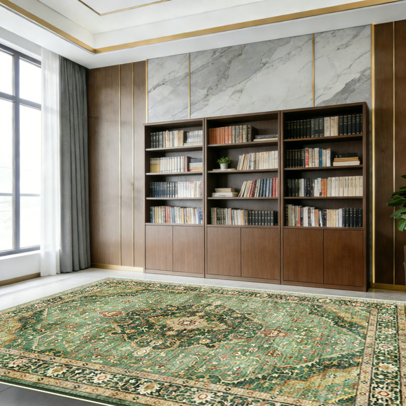 Green 8x10 Rugs for Living Room, Boho Washable Area Rugs for Bedroom, Rubber Backed Non Slip Floor Carpets for Dining Room Home Apartment, Dark Olive Green