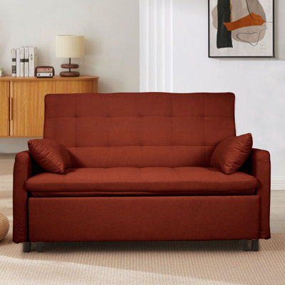 61" Large-Size Living Room/Bedroom Fabric Sofa Bed Combination, Reinforced Iron Frame, Storage Pockets On Both Sides, Adjustable Backrest.