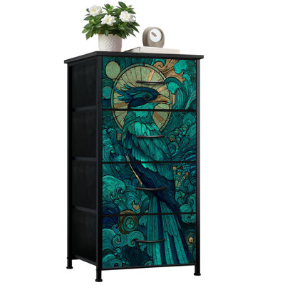 Commode en vitrail pour la chambre à coucher avec 4 tiroirs de rangement Commode en verre teinté complexe à motif d'oiseaux