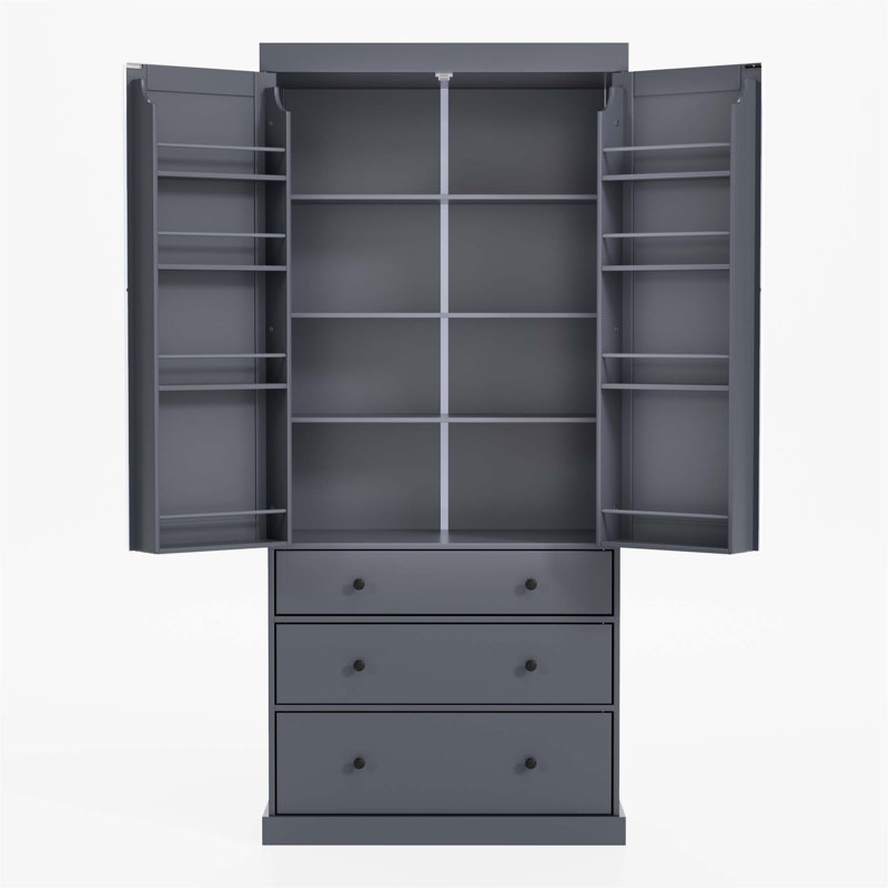 Spacious 77 Inch Farmhouse Kitchen Pantry With 3 Adjustable Shelves, 8 Door Shelves, And 3 Drawers For Efficient Storage