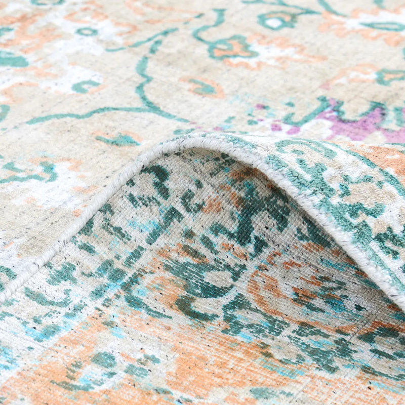 Ithica Oriental Area Rug in Beige/Pink/Green, Rectangle 3' x 5'