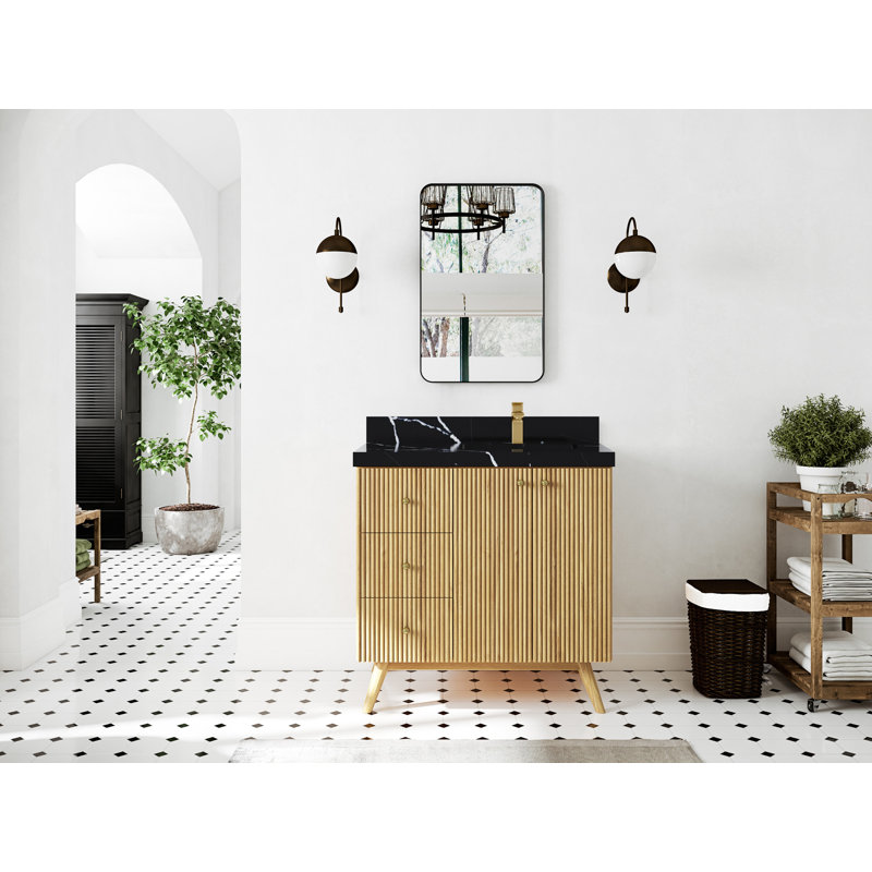 Ensemble de meuble-lavabo simple mural 36 po Izzat, Noir Calacatta