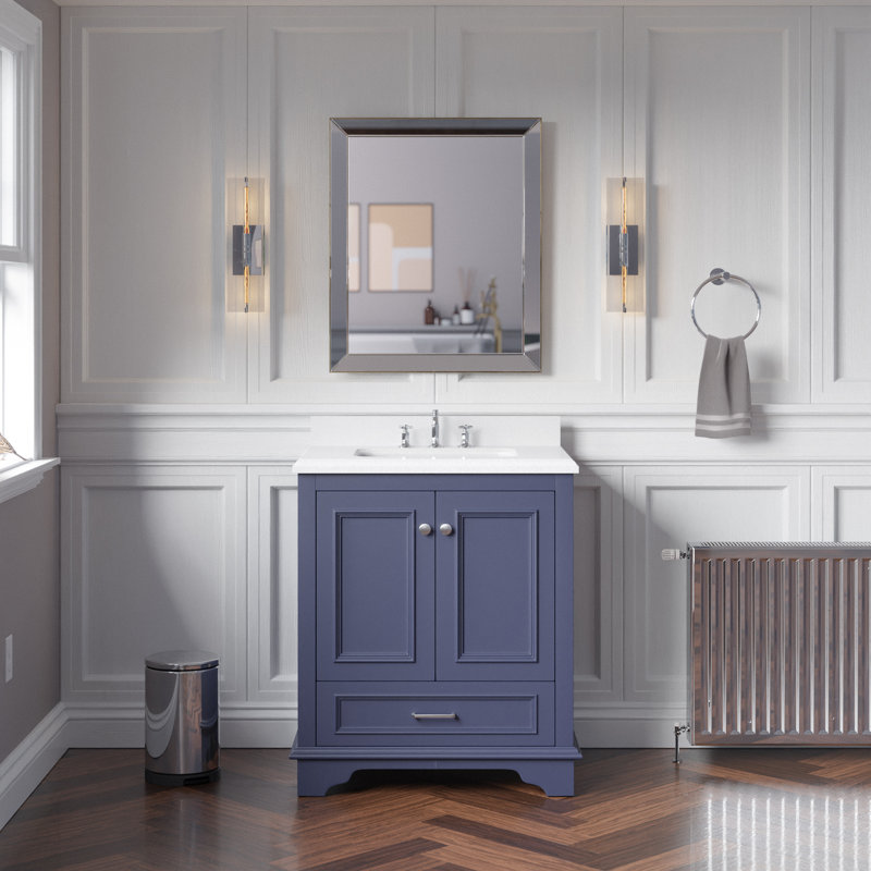 Loughlam 30'' Single Bathroom Vanity with Top, Marine Gray, Carrara Marble