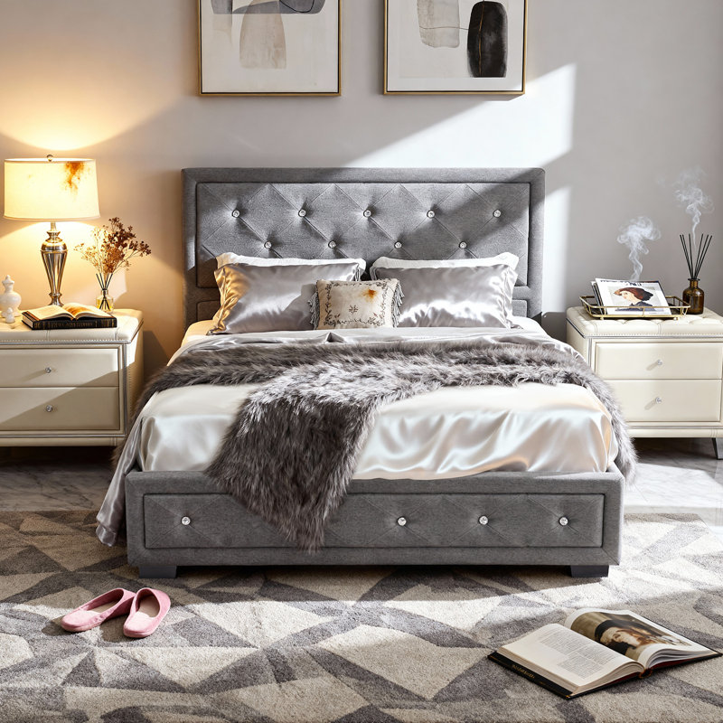 Upholstered Ottoman Storage Bed, Double (4'6), Grey