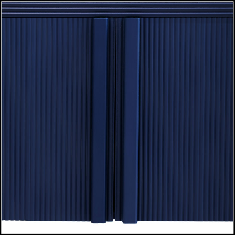 Modern Striped Storage Cabinet with 4 Adjustable Doors, Perfect for Organizing and Enhancing Any Living Space, Navy Blue