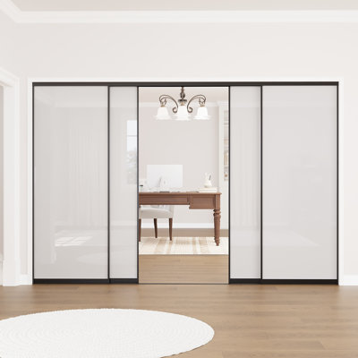 80" H  2 Panels 1 Lite Closet And Room Divider​ Black Aluminum Frame Tempered Frosted Sliding Closet Door With Hardware Kitbywin Stellar