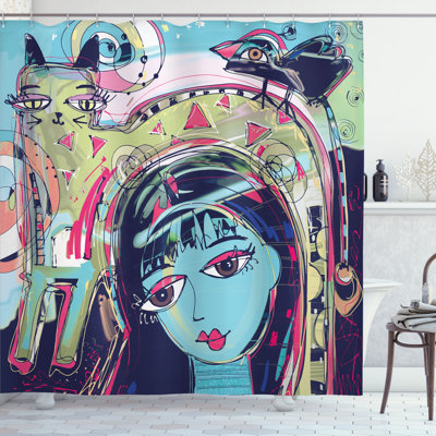 Modern Art Shower Curtain with Hooks Included