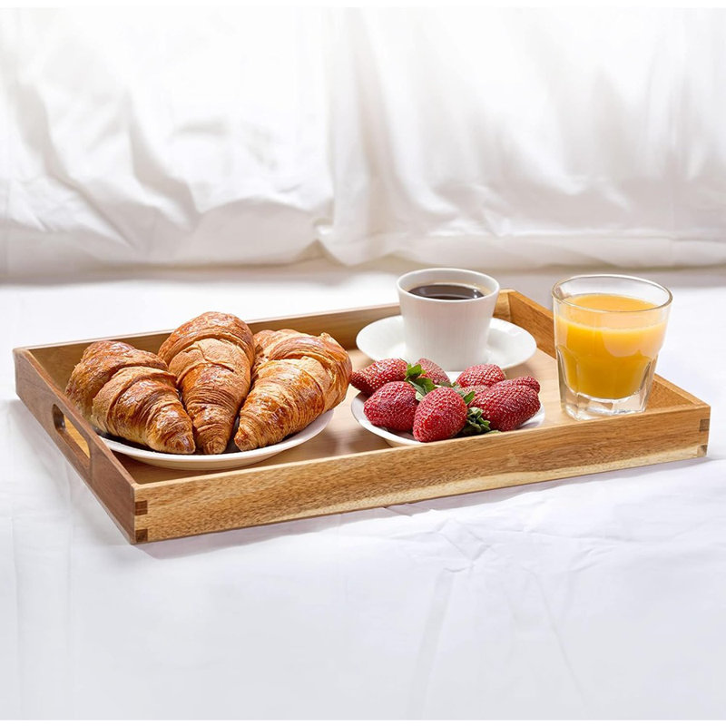 Wood Serving Tray With Handles Decorative Wooden Tray - Perfect For Breakfast, Lunch, Dinner, Appetizers, Patio, Ottoman, Coffee Table - Durable Living Room And Couch Tray