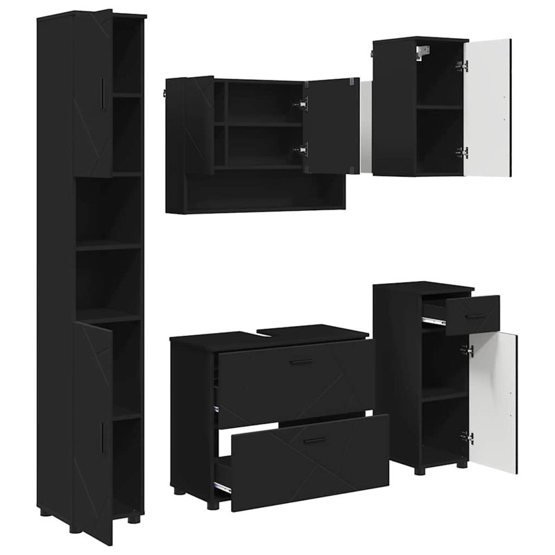 Wall Mounted Required Bathroom Storage Furniture Set, Black
